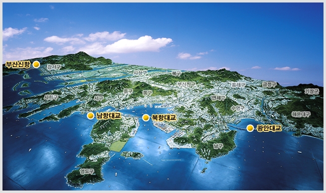부산 전경 - 부산신항, 남항대교, 북항대교, 광안대교