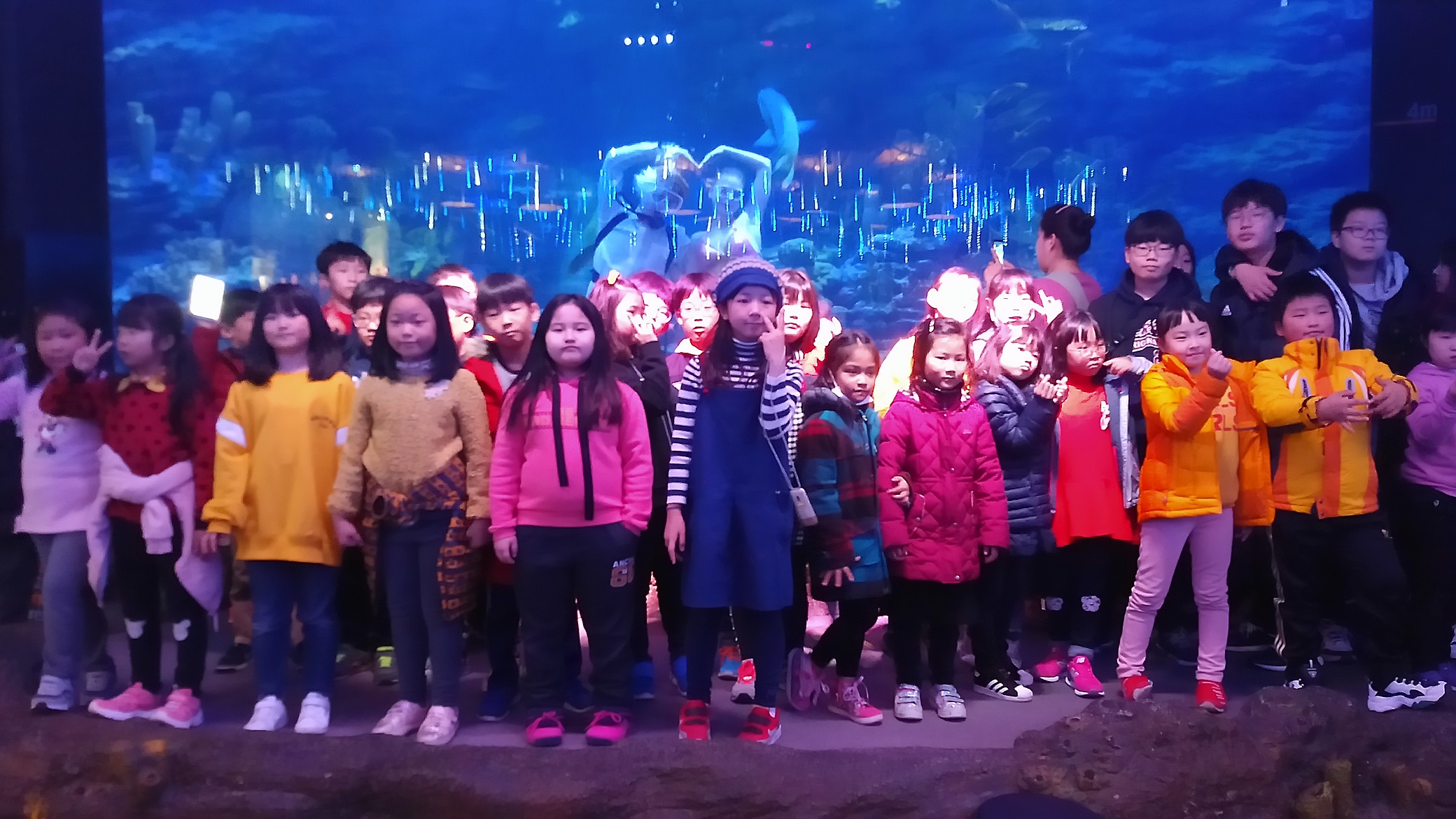 해양 테마파크 SEA LIFE 아쿠아리움을 관람하는 어린이들 사진