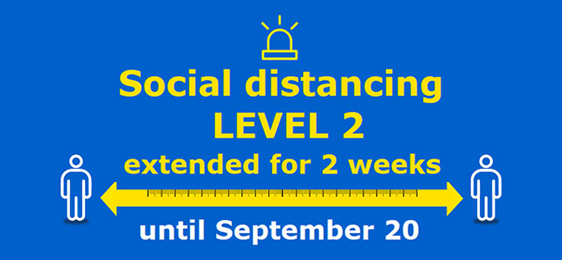 Social Distancing Level 2 extended for 2 weeks until September 20