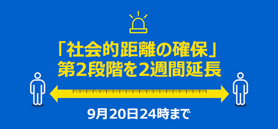 「社会的距離の確保」第2段階を2週間延長
				9月20日24時まで