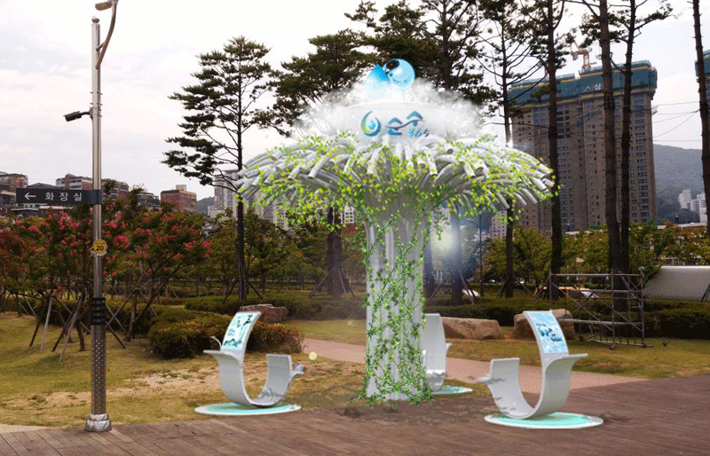 부산의 깨끗하고 안전한 수돗물을 홍보하기 위한 상징 음수대 ‘365 순水(수)나무’<사진>가 부산시민공원에 들어섰다.