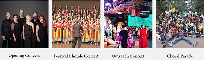 Opening Concert, Festival Chorale Concert, Outreach Concert, Choral Parade 