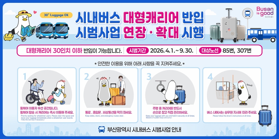 시내버스도 30인치 캐리어 들고 타요 기사 사진
