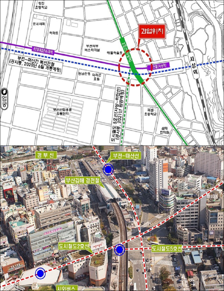사상역 광역환승센터 건설 위치도 및 현장사진