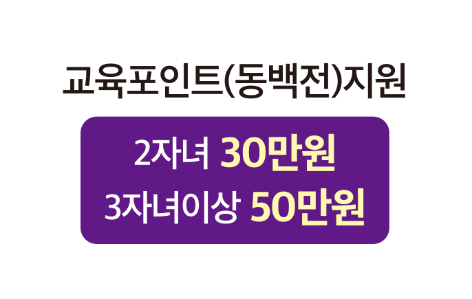 교육포인트(동백전)지원 : 2자녀 30만원, 3자녀이상 50만원