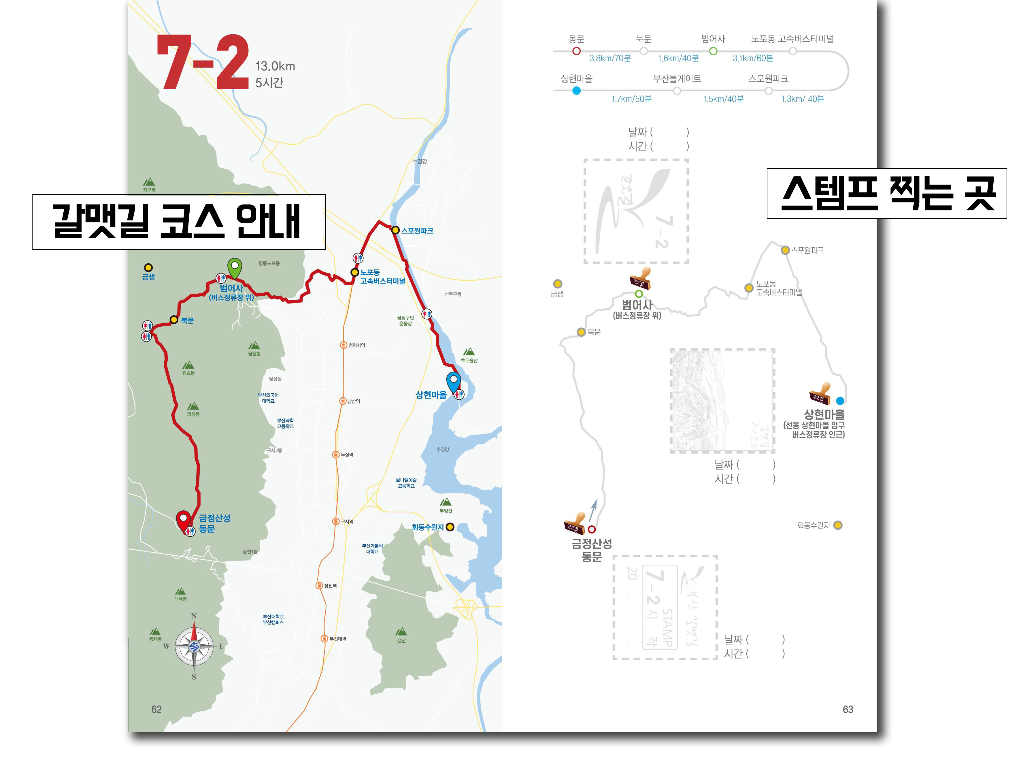 갈맷길 코스별 스탬프 찍는곳을 표시한 이미지