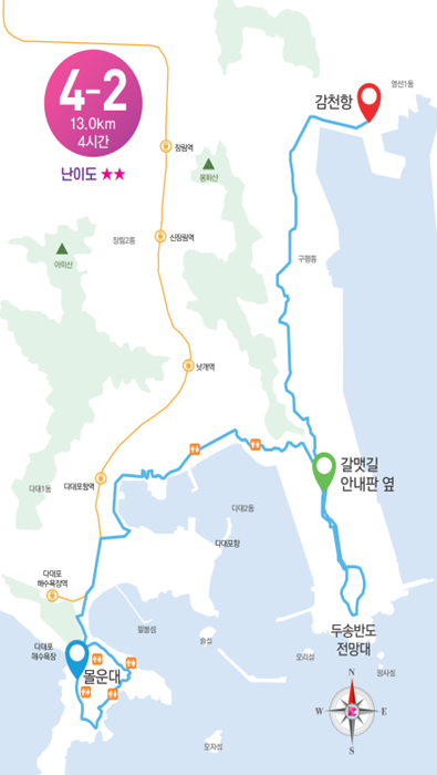 4-2구간 전체이미지 시작점:감천항(중앙부두) 종점:몰운대