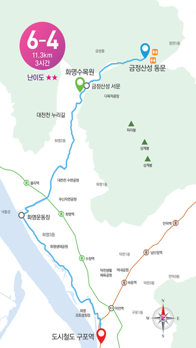 6-4코스전체 이미지 시작점:도시철도 구포역 종점:금정산성 동문