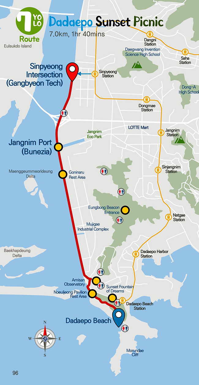 YOLO Route 7 Dadaepo Sunset Picnic 7.0km, 1hr 40mins (Sinpyeong Intersection ~ Jangnim Port Bunezia ~ Dadaepo Beach)