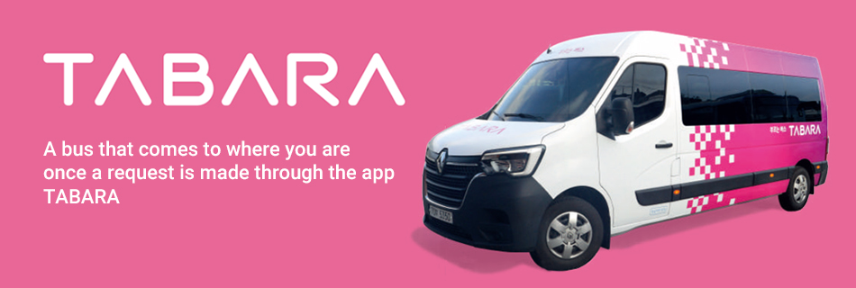 A bus that comes to where you are once a request is made through the app TABARA
