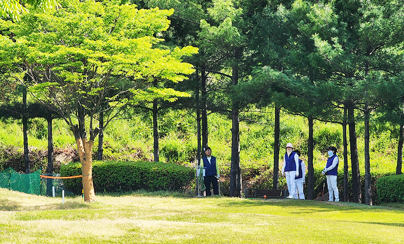 기장 물빛공원 파크골프장 나무와 코스 전경