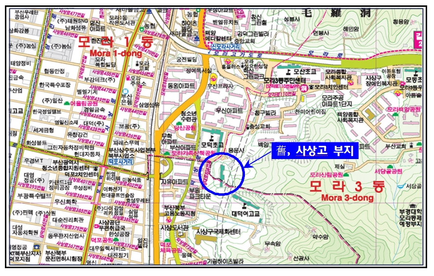 모라3동 구 사상고부지 한국생산기술연구원 동남지역본부 확장이전사업 조성 위치도