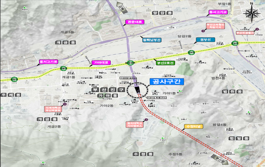 수정터널 상부 공간 연결(공원화)사업 위치도