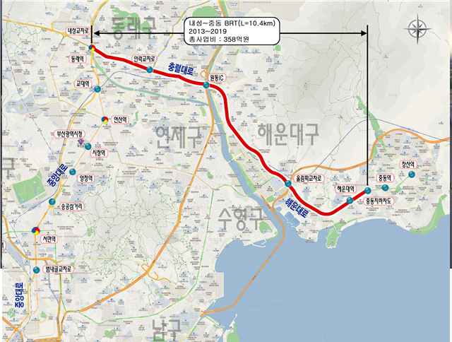 내성~중동 BRT 구축 위치도