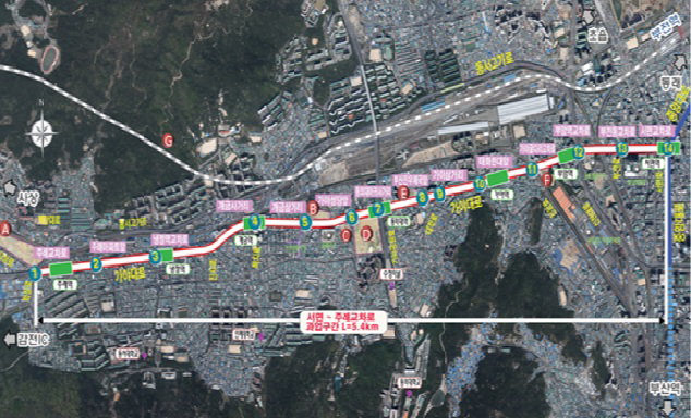 서면~사상 BRT 구축 위치도