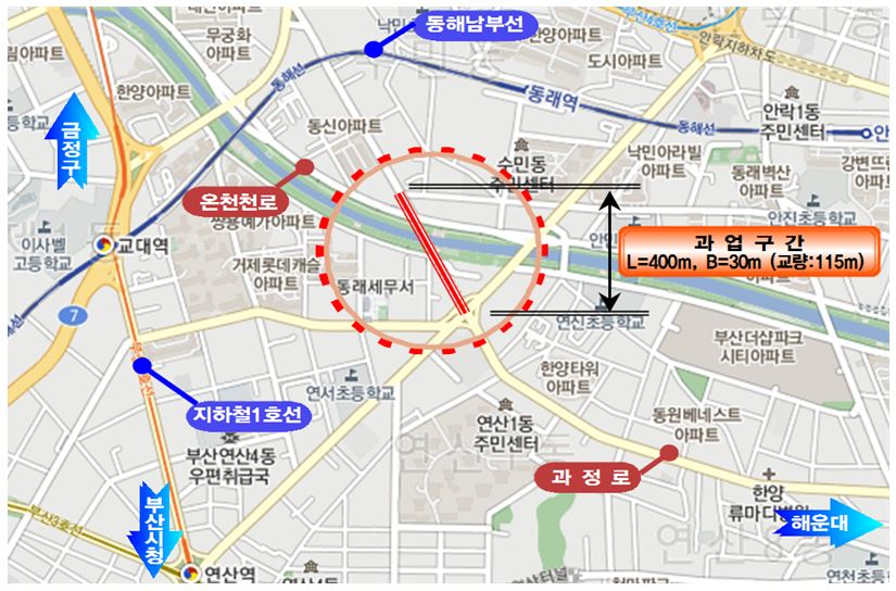 삼한맨션~과정교차로간 도로건설 위치도