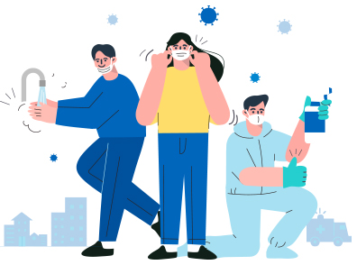 코로나이미지(마스크낀 사람, 손씻는 사람, 방역하는 사람)