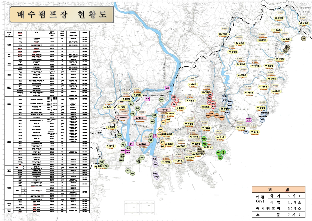 배수펌프장 및 유수지 위치도