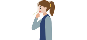 ① 턱 앞에 손가락을 대고 뒤로 천천히 밀어주기