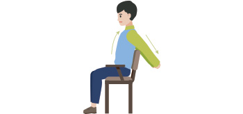 ① 두 손을 의자 뒤로 뺀 후 몸 젖히기
