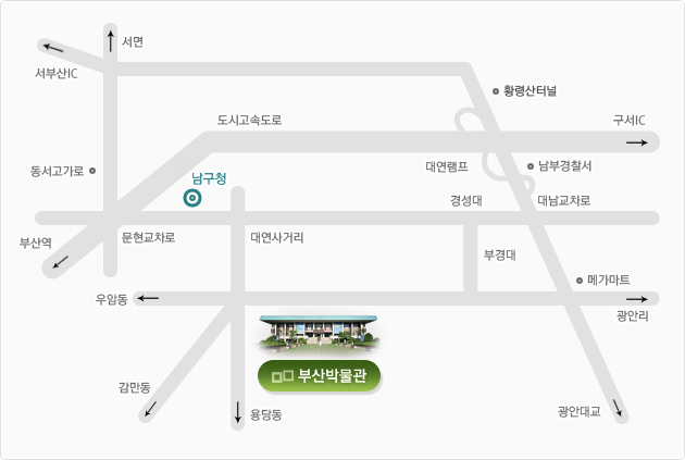 부산박물관 위치도 : 대연사거리에서 용당동 가는 방향에 위치