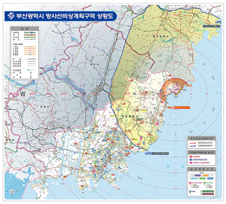 방사선비상계획구역 상황도이미지 : paz구역, upz구역 표시
