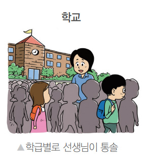 학교: 학급별로 선생님이 통솔.