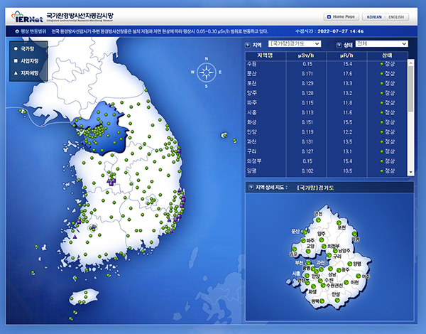국가환경방사선자동감시망 사이트 이미지