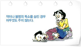 약이나 불명의 독소를 삼킨 경우 아무것도 주지 않는다.